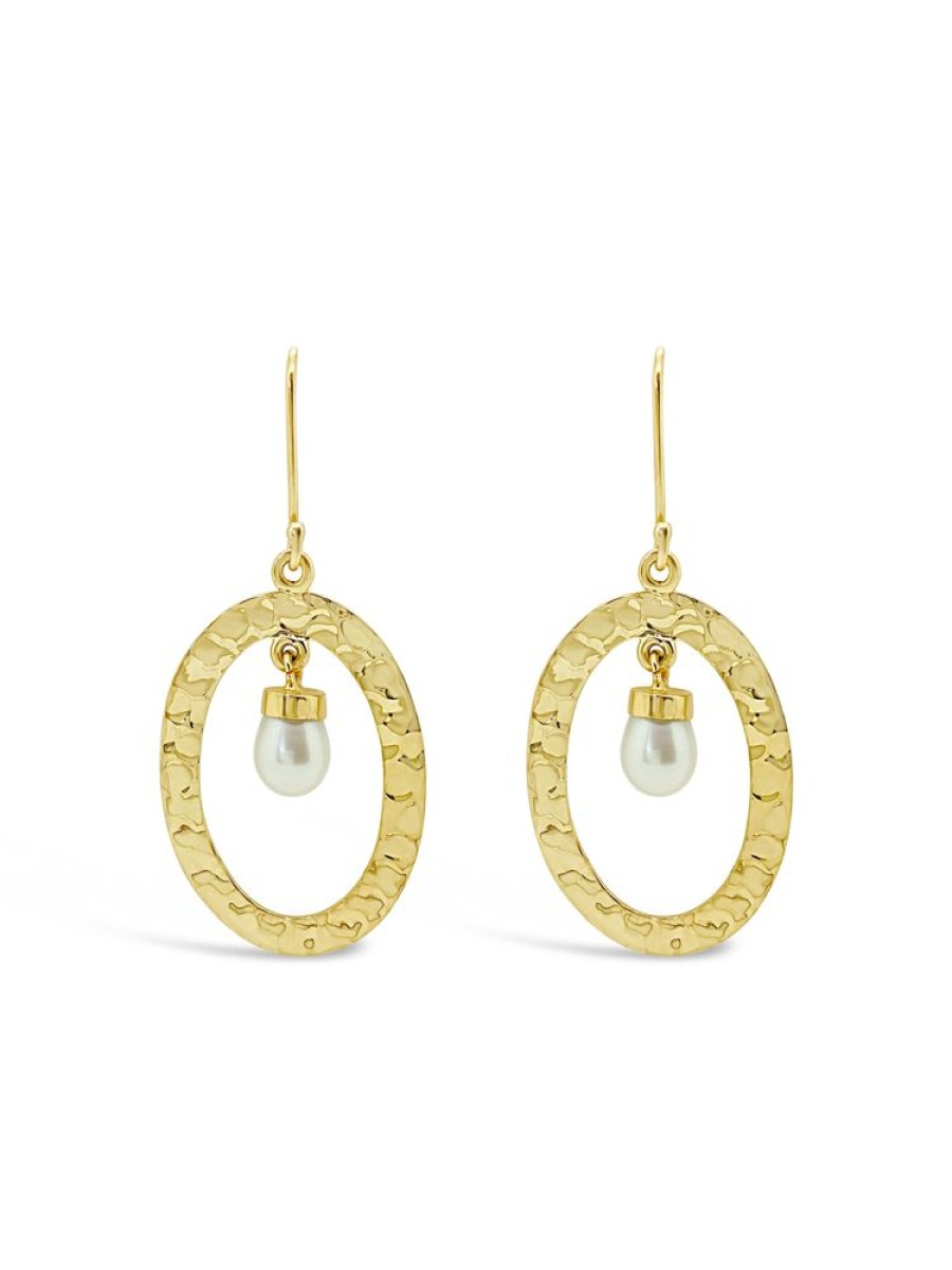 Jewellery ICHU JEWELLERY | Hammered Pearl Halo Earrings, Gold