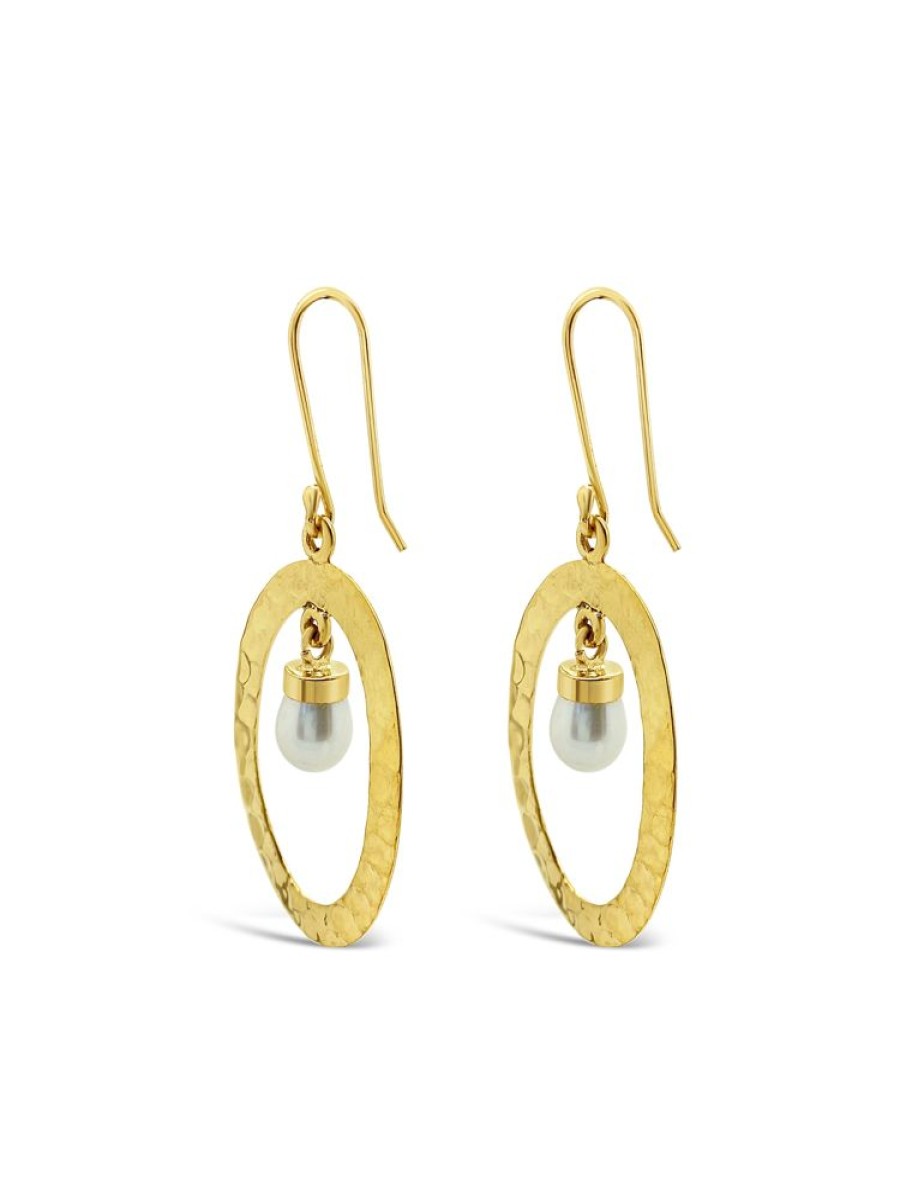 Jewellery ICHU JEWELLERY | Hammered Pearl Halo Earrings, Gold