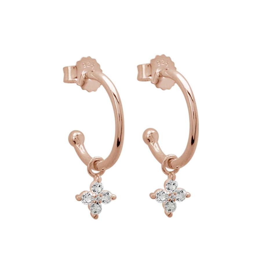 Jewellery MURKANI | Clover Hoops White Topaz In Rose Gold