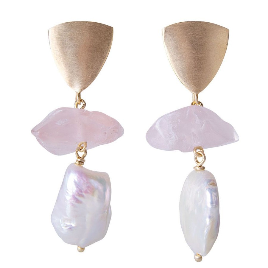 Jewellery FAIRLEY | Rose Quartz Pearl Drops