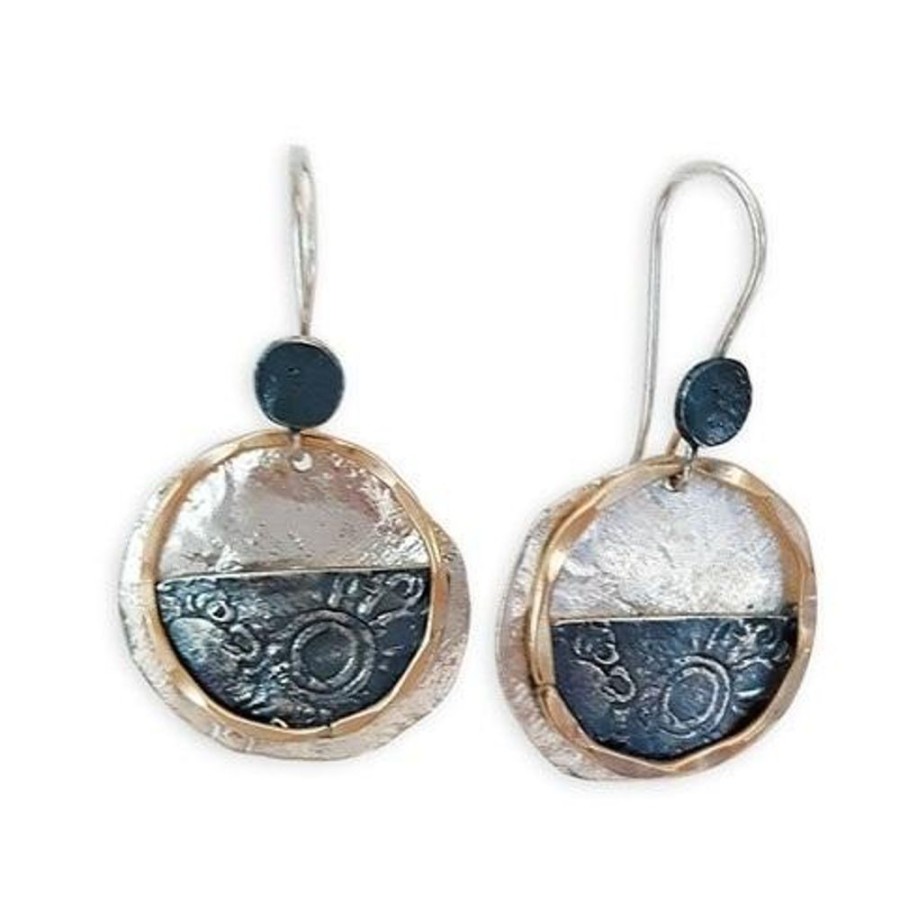 Jewellery ISRAELI | Earrings Round Silver Gold Filled And Oxi Detail