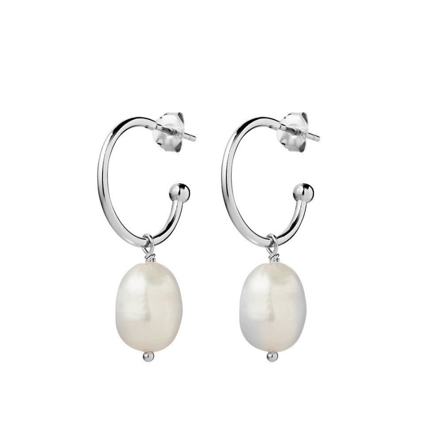 Jewellery Reflections Silver Jewellery | Hoops With Large Pearl Drop - Silver