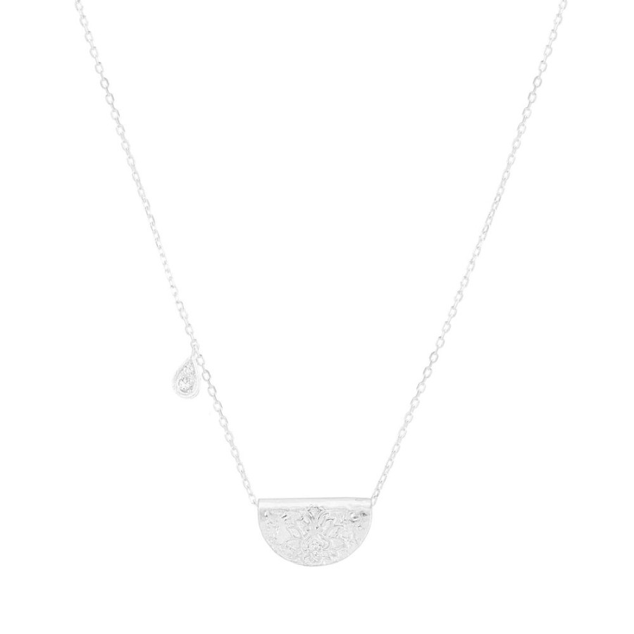 Jewellery BY CHARLOTTE | Silver Lotus Birthstone Necklace - April