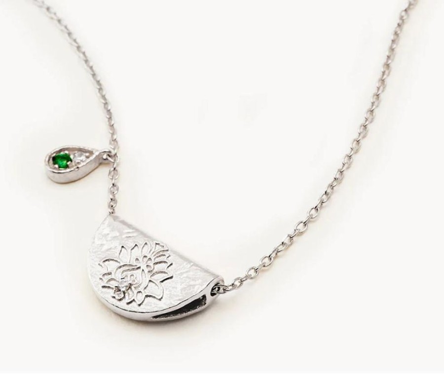 Jewellery BY CHARLOTTE | Silver Lotus Birthstone Necklace - May