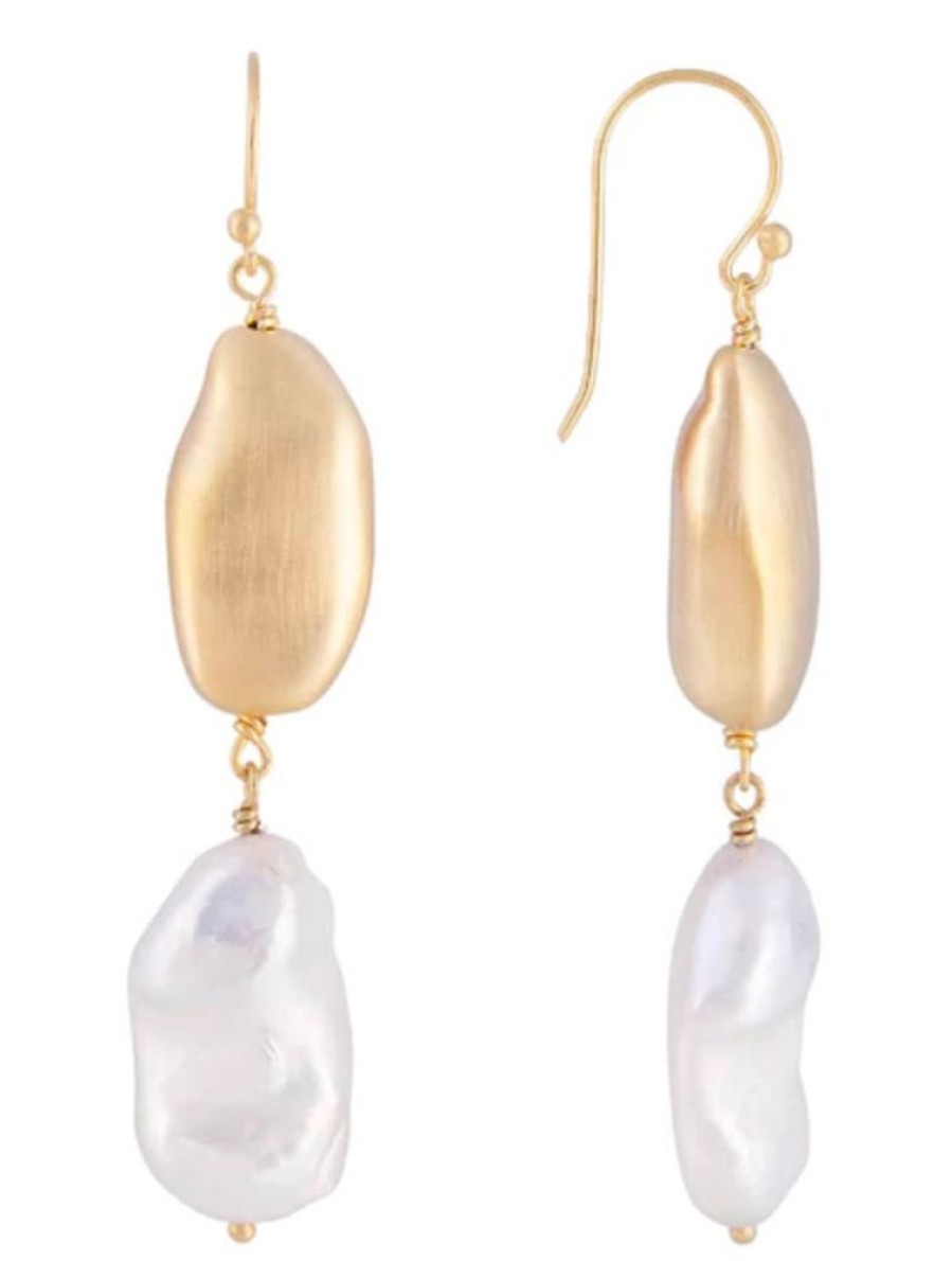 Jewellery FAIRLEY | Keshi Pearl Hoop Earrings - Gold