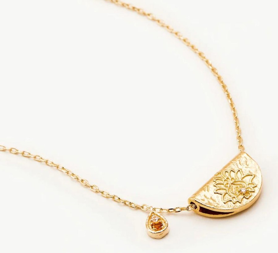 Jewellery BY CHARLOTTE | Gold Lotus Birthstone Necklace - November