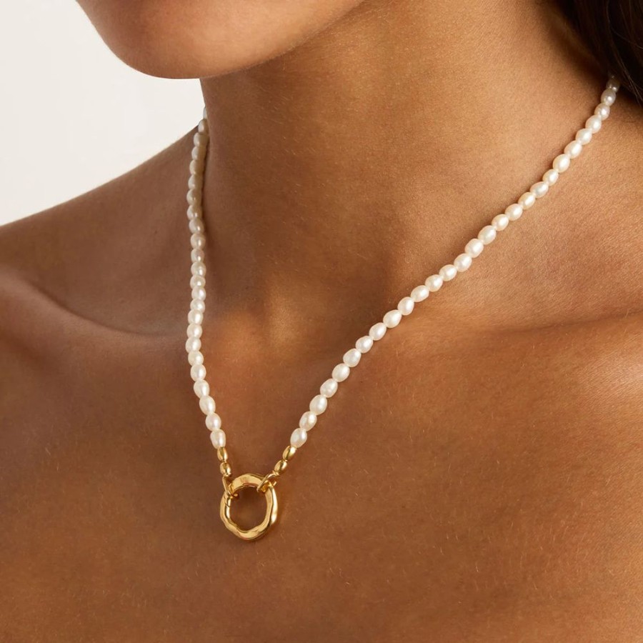 Jewellery BY CHARLOTTE | Horizon Annex Link Pearl Necklace Gold