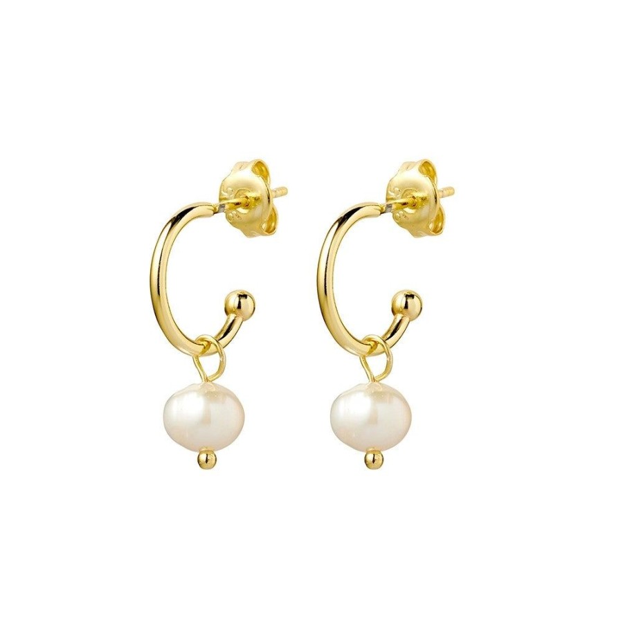 Jewellery Reflections Silver Jewellery | Mini Hoops With Pearl Drop - Gold