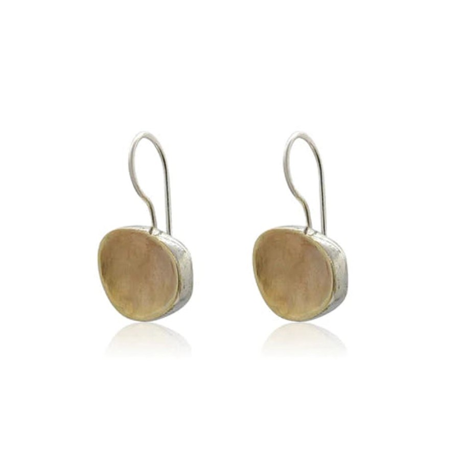 Jewellery ISRAELI | Earrings 9Ct Gold And Silver Round Abstract Oval