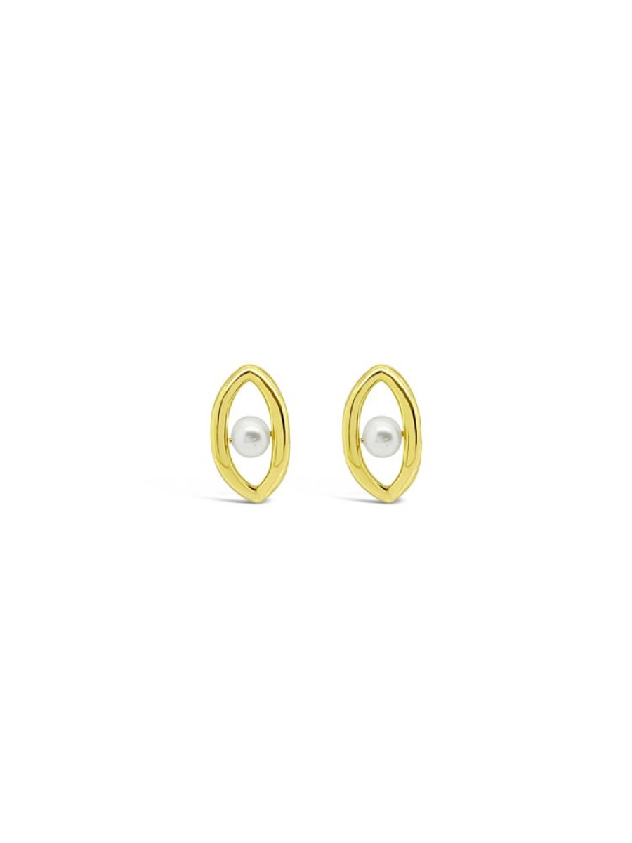 Jewellery ICHU JEWELLERY | Oval'D Pearl Stud Earrings, Gold