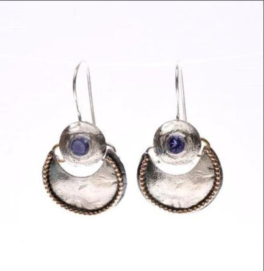 Jewellery ISRAELI | Earrings Circle Iolite And Gold Silver